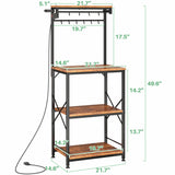 Kitchen Bakers Rack with Power Outlet 10 Hooks, 4 Tiers Coffee Bar Station Cabinet, Microwave Stand with Storage (Rustic Brown, 21.7 x 14.2 x 49.6 Inch) SNTD