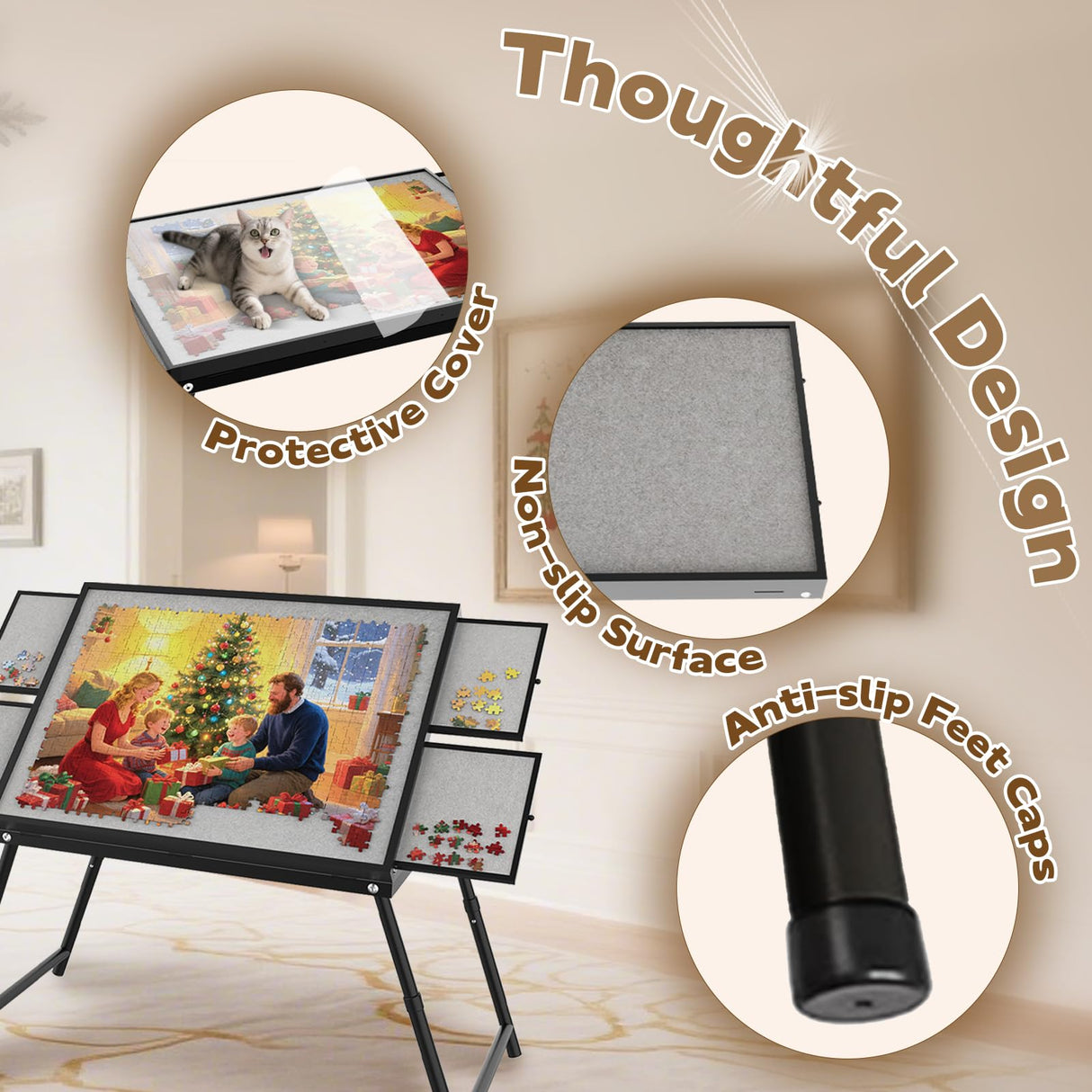 Puzzle Table 1500 Pieces, 3-in-1 Foldable Jigsaw Puzzle Table with Cover – 18” & 28” Height, 5 Angle Tilt, Metal Frame, Portable Puzzle Tables Drawers and Legs for All Ages RAGOZONERY