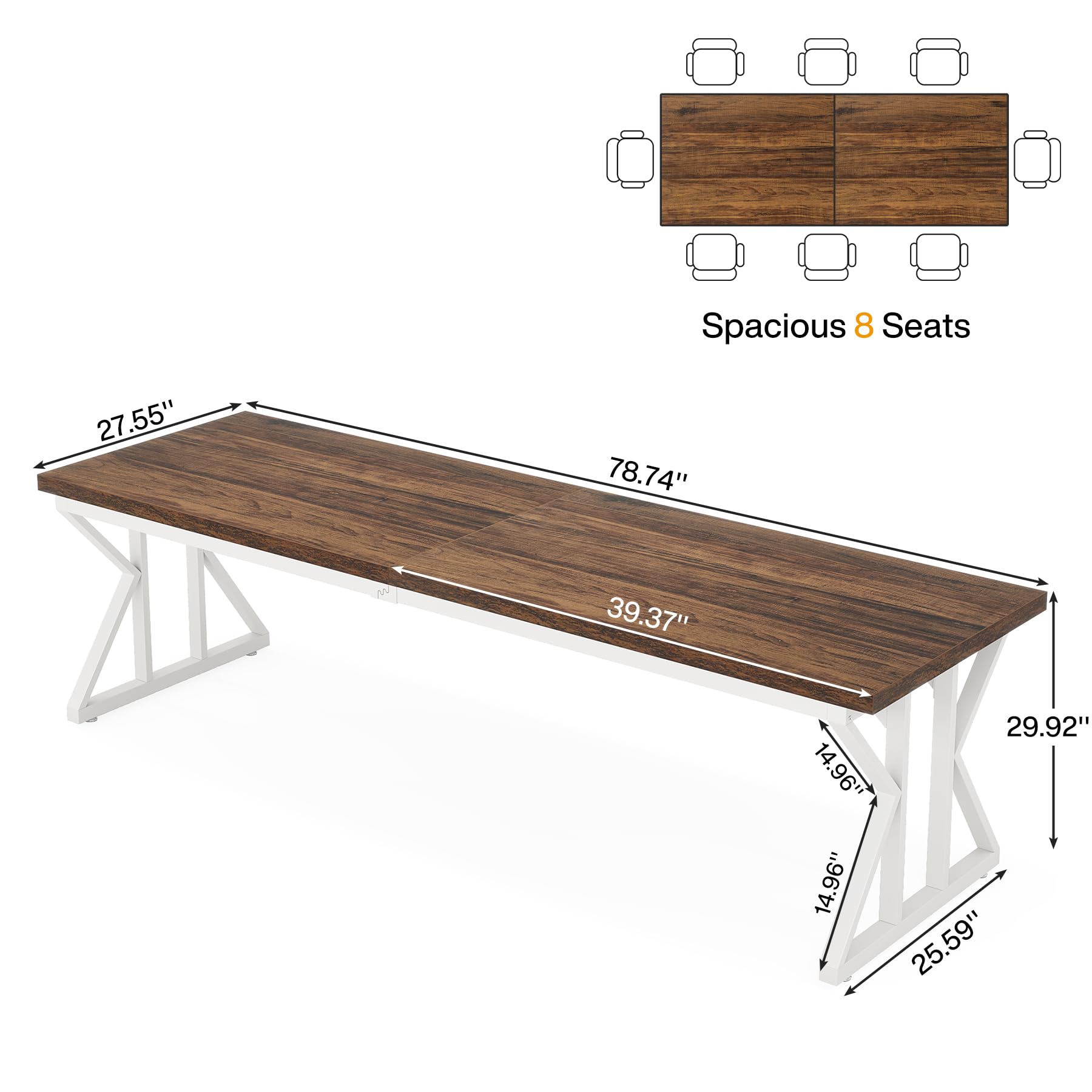 Tribesigns 78.7 Inches Long Computer Desk, Two Person Desk Large Executive Office Desk, Double Desk Study Writing Table for Home Office (Brown/White) - WoodArtSupply