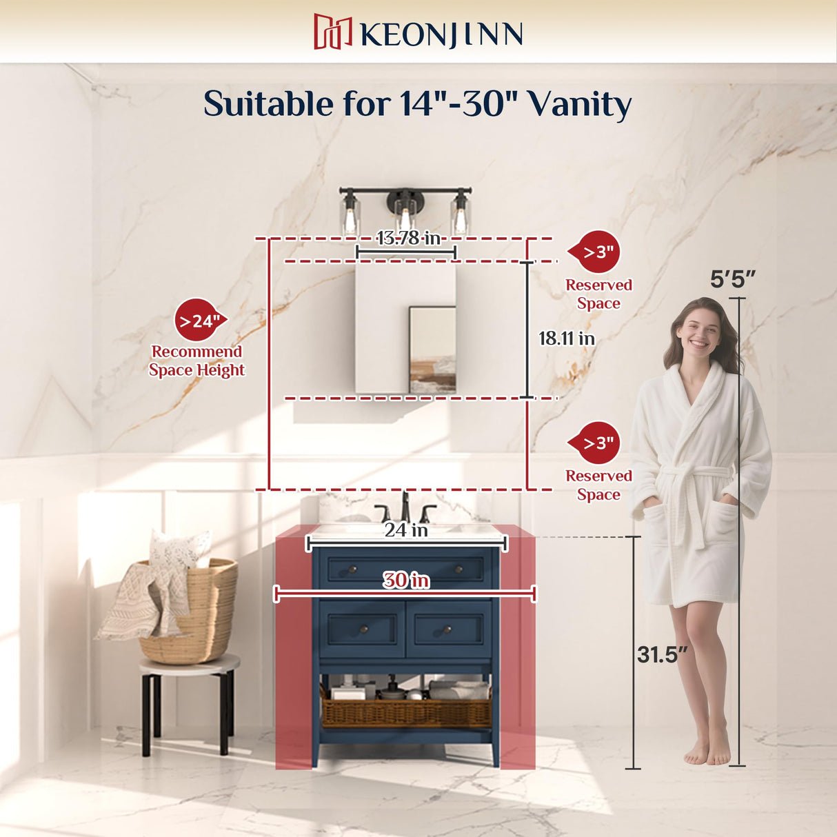 Keonjinn Small Medicine Cabinet 14 x 18 Inch, Assembly Needed, Bathroom Medicine Cabinets Mirror, Lightweight, Adjustable Shelves, Wall Mount or Recessed, Tempered Glass Keonjinn