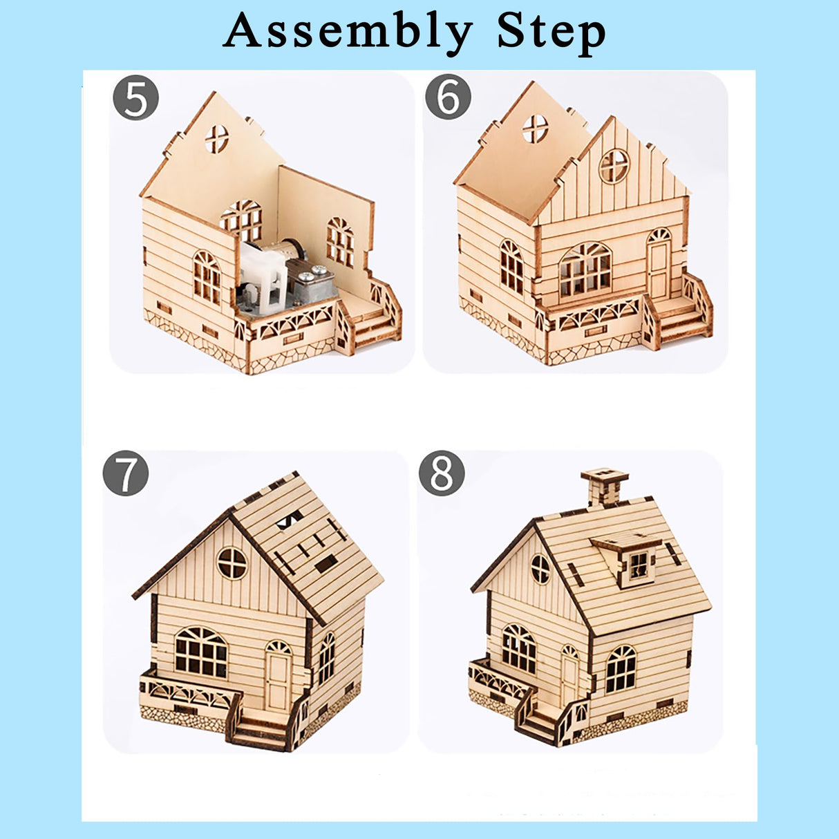 MPIUET 3D Wooden Wind-up Music Box Puzzles, Clockwork Musical Mechanism Movement Little House, 3D Jigsaw Teaser Puzzles, Log Cabin DIY Wood Model Kits for Adults MPIUET