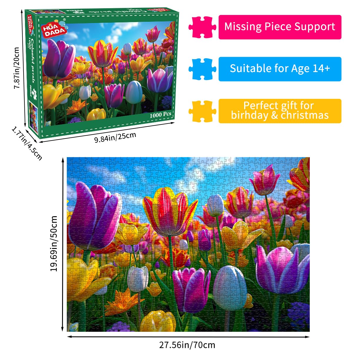 HUADADA Jigsaw Puzzles for Adults 1000 Piece Jigsaw Puzzles for Adults Challenging Game Puzzles with Letters on Back（Flower）