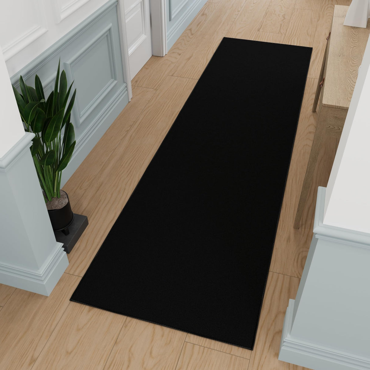 Machine Washable Modern Solid Design Non-Slip Rubberback 3x10 Traditional Runner Rug for Hallway, Kitchen, Bedroom, Living Room, 2'7" x 9'10", Black Ottomanson