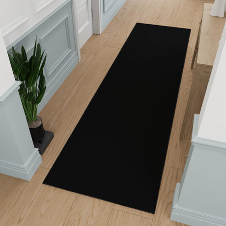 Machine Washable Modern Solid Design Non-Slip Rubberback 3x10 Traditional Runner Rug for Hallway, Kitchen, Bedroom, Living Room, 2'7" x 9'10", Black Ottomanson