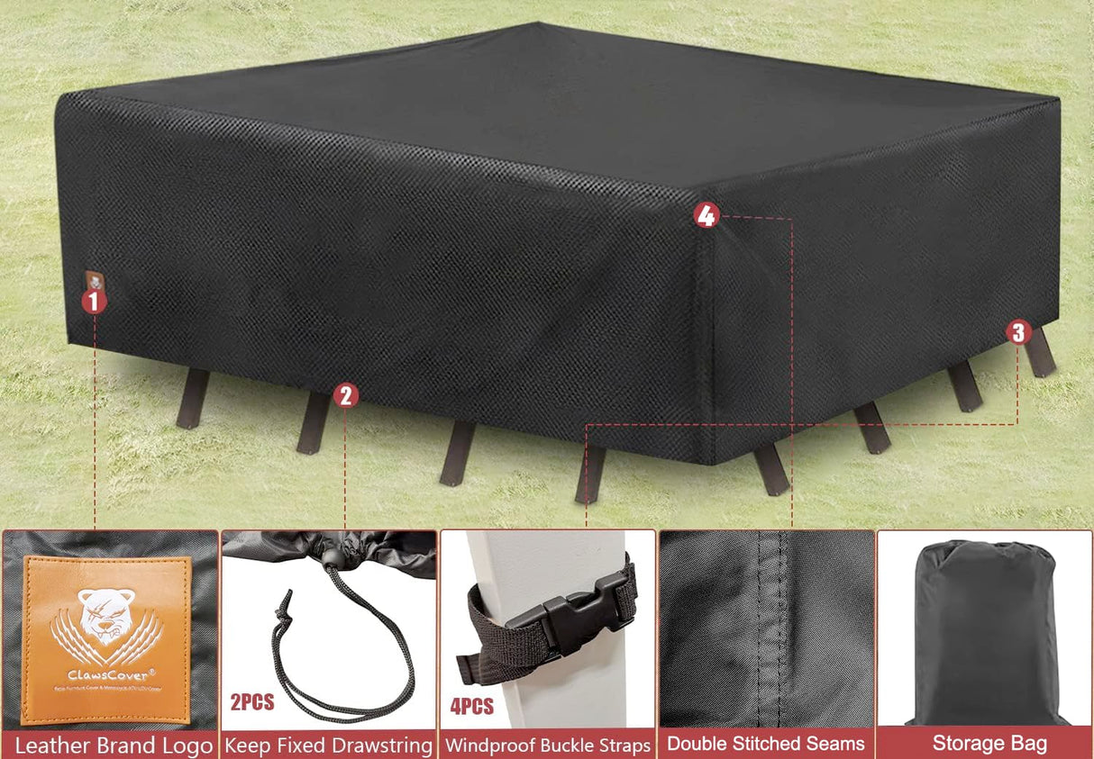 ClawsCover 5-6 Pieces Patio Furniture Sets Covers Waterproof,4 Seater Wicker Rattan Outdoor Sectional Couch Sofa Cover,Fadeless Tearproof Patio Table Set Cover,Rectangle,85Lx59Wx25H Inch ClawsCover