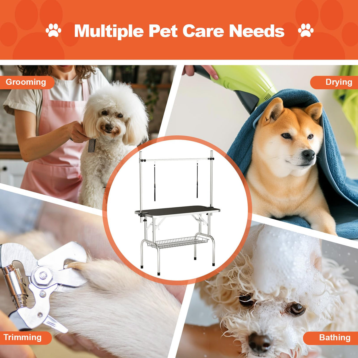 ynhunreth 46'' Dog Grooming Table for Large Dogs, Foldable Professional Grooming Table for Dogs at Home with Double Loops/Mesh Tray/Adjustable Arm, Capacity up to 330lbs, Black ynhunreth