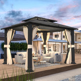 EROMMY 10' x 12' Metal Steel Gazebo, Outdoor Aluminum Hardtop Canopy with Netting and Shaded Curtains, Double Roof Pergolas, Permanent Metal Pavilion for Patio, Backyard, Deck, Lawn, Poolside EROMMY
