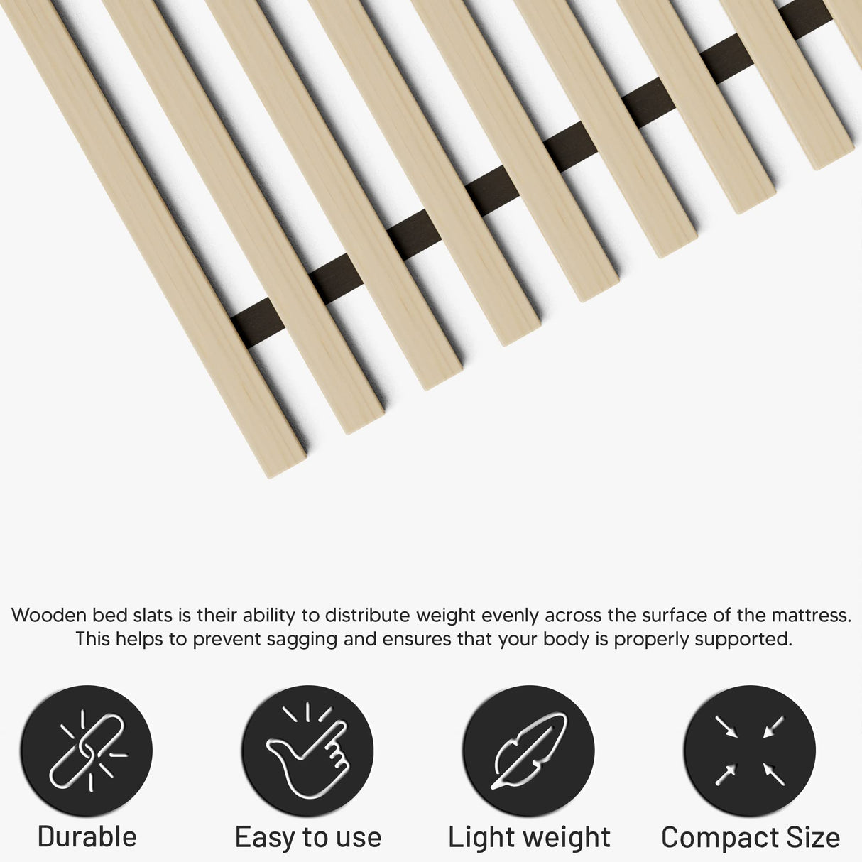 Greaton, 0.68-Inch Heavy Duty Horizontal Wooden Bunkie Board/Bed Slats, 72" x 54", Beige Greaton