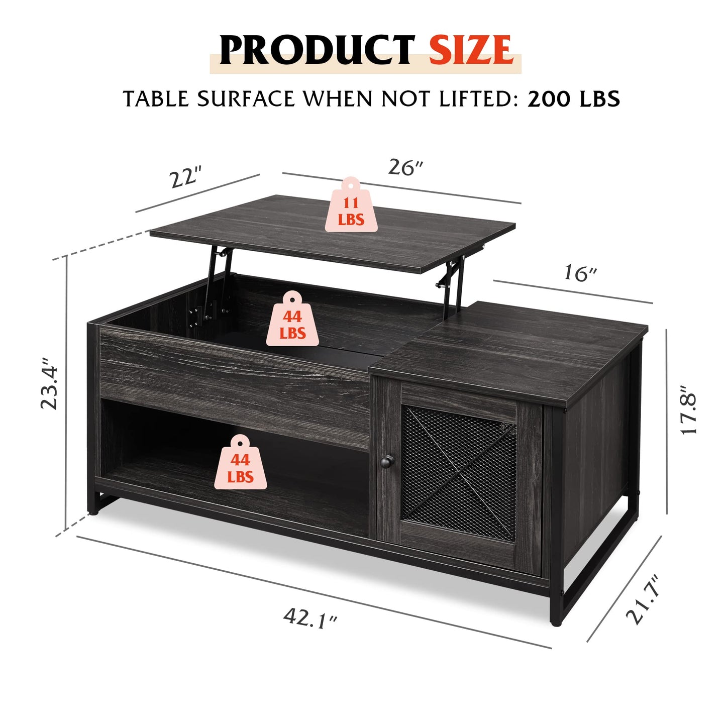 WLIVE Coffee Table for Living Room,Lift Top Coffee Table with Storage,Hidden Compartment and Metal Mesh Door Cabinet,Black,Wood - WoodArtSupply