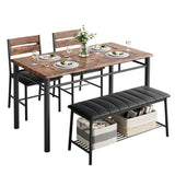 IRONCK Dining Table Set for 4, Kitchen Table with Upholstered Bench and 2 Chairs, Kitchen Table and Chairs Set for Small Space, Apartment, Rustic Brown IRONCK
