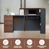 L-Shaped Large Wooden Reception Desk, Modern Front Desk Reception Counter with Lockable Drawers & Storage & Keyboard Tray, for Checkout, Lobby (Left-Walnut/Black, 71''L x 42''W x 41''H) Yorkgargen
