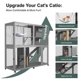 TIMHAKA Large Indoor Catio with Wheels, 4 Tier Cat Enclosures House for Outdoor Sunbathing, 66" Multi-Feature Wooden Kitty Cage for Patio with 4 Access Doors, Gray TIMHAKA