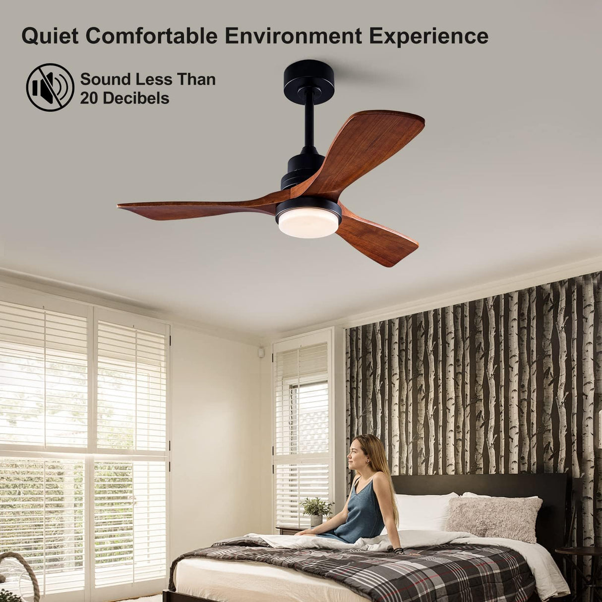 XBIBI 42 Inch Ceiling Fans with Lights and Remote, Modern 3 Blades Wood Ceiling Fan with light, 6 Speed Quiet DC Motor, Indoor Outdoor Ceiling Fan for Patio Bedroom Living Room Kitchen Office XBIBI