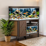 PAWZOO 55-75 Gallon Fish Tank Stand - Heavy Duty Aquarium Stand with Power Outlets, Cabinet for Fish Tank Accessories Storage, Metal Frame, Suitable for Fish Tank, Turtle Tank, 880LBS Capacity, Brown PAWZOO
