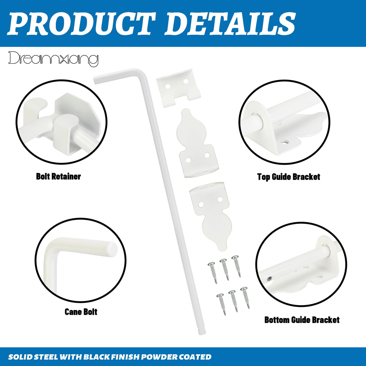 18" Heavy Duty Cane Bolt Gate Drop Rod Hardware Ground Latch for Wood PVC Vinyl Metal Fences Gates, Double Doors, White Solid Steel -2 Pack Dreamxiang