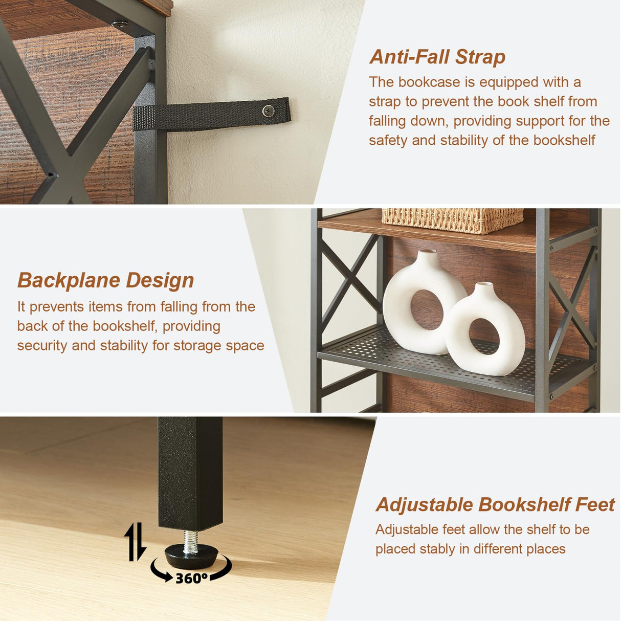 HOMBAZAAR 7 Tier Bookshelf, 78 Inch Tall Rustic Bookshelf with Metal Frame, Industrial Heavy Duty Bookshelves and Bookcases, Open Book Shelf for Office, Living Room and Library, Brown HOMBAZAAR