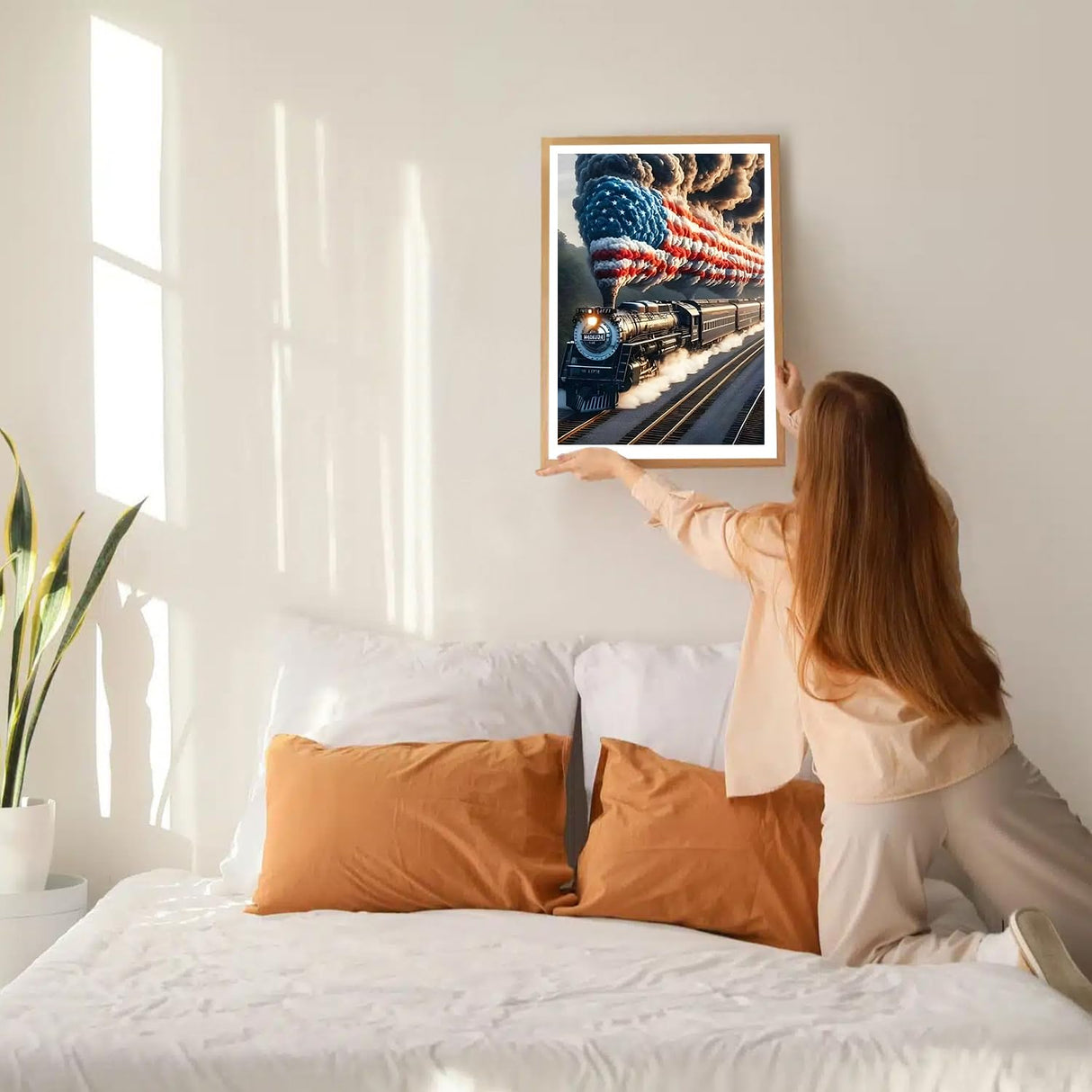 GDYEEH DIY 5D Steam Train Diamond Art Kits, Round Full Drill Sparkling American Flag Diamond Painting Picture, Train Diamond Painting Art Kits Craft for Adults Beginners, Home Wall Decor 12x16 inch GDYEEH