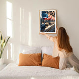 GDYEEH DIY 5D Steam Train Diamond Art Kits, Round Full Drill Sparkling American Flag Diamond Painting Picture, Train Diamond Painting Art Kits Craft for Adults Beginners, Home Wall Decor 12x16 inch GDYEEH