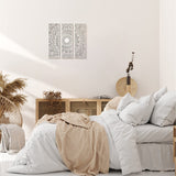 Blulu 3pcs Mandala Wall Art Carved Wood Wall Art Floral Aesthetic Wooden Plaque Set Wood Carving Decor Farmhouse Modern Cutout Plaque for Home Bathroom Decoration(15.8 x 5.1 Inch,White) Blulu