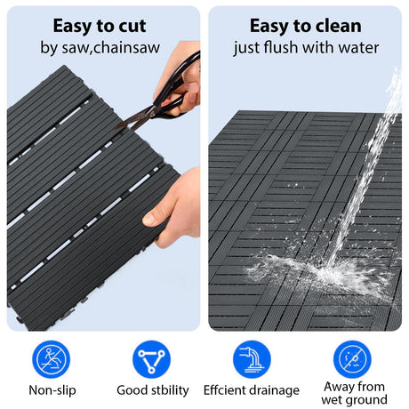 27 PCS 12x12 Inch Interlocking Deck Tiles - Waterproof All-Weather Outdoor Patio Flooring for Pool, Balcony, Backyard, Porch & Garden, Dark Grey KEDY