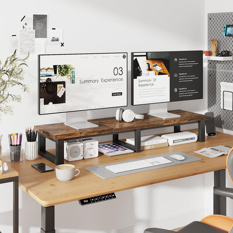 YAOHUOO 45" Large TV Riser for 32-60 inch TV, TV Riser Stand Shelf with Steel Legs,Tabletop TV Stand Riser for Home Office,Rustic Brown YAOHUOO