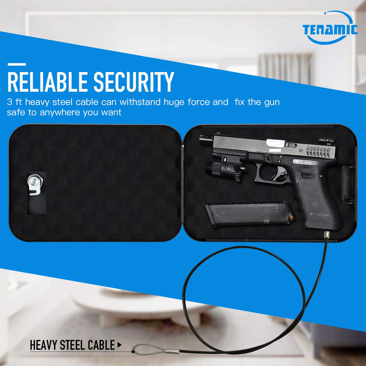 Tenamic Pistol Safe, Portable Travel Gun Safe, Solid Steel Handgun Lock Box for Home, Gun Safes for Car, Black Tenamic