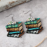 Handmade Wooden Stackable Book Dangle Earrings Lightweight Teacher Student Stack of Books Reading Earrings for Women Librarian Teachers Appreciation Day Gifts Graduation Back to School Jewelry-Style B Caiyao