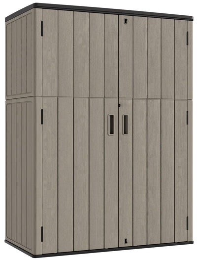 KINYING Outdoor Vertical Storage Shed,57 Cu.ft Outdoor Storage Cabinet Waterproof,Resin Sheds & Outdoor Storage Clearance for Garden,Patio,Backyard,Lockable (Brown)