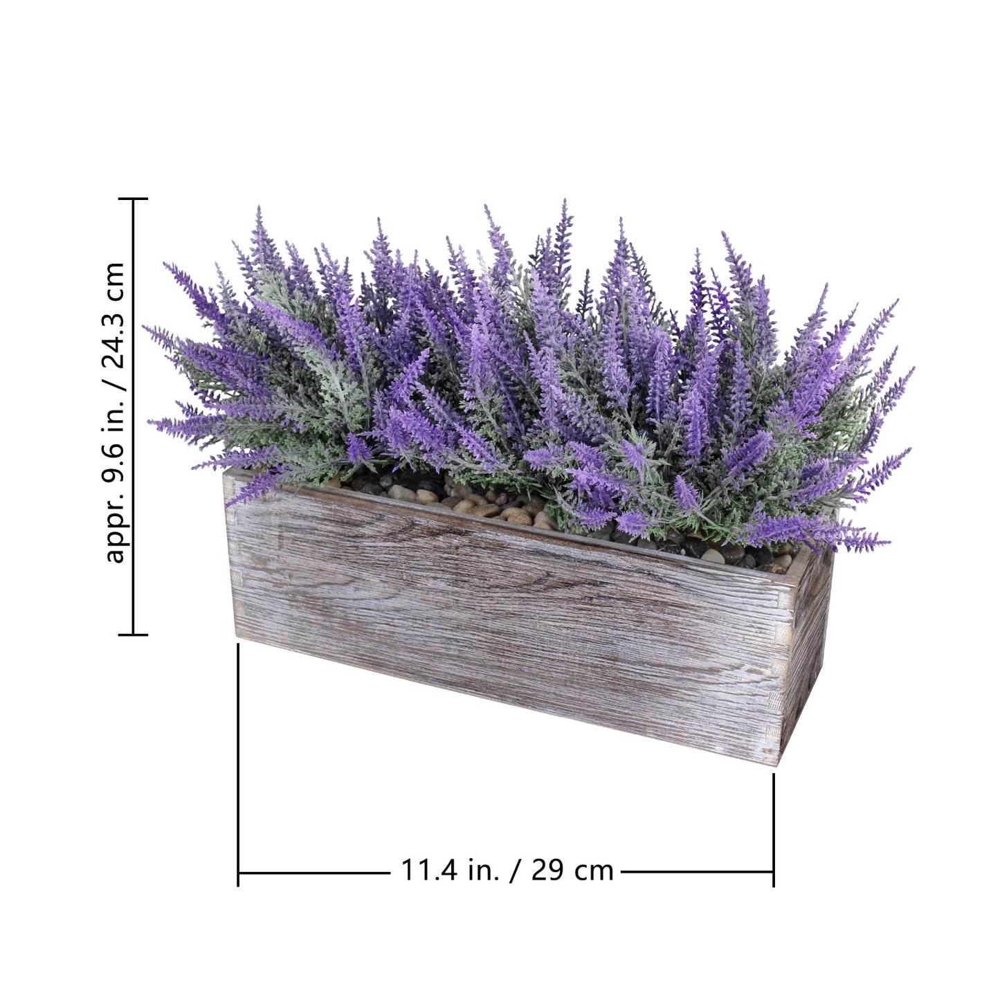 Fake Lavender Flower Arrangement in Rustic Rectangular Wood Planter Box Artificial Potted Lavender Plant for Gifts Farmhouse Wedding Centerpiece Kitchen Windowsill Table Shelf Indoor Greenery Decor