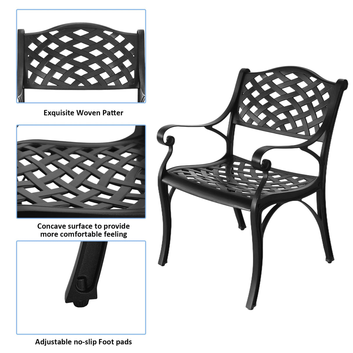 PATIO-IN 5 Piece Cast Aluminum Outdoor Dining Set, Outdoor Table and Chairs Set of 4, Patio Dining Set with 4 Chairs and 42" Round Table, Patio Conversation Set with 1.97" Umbrella Hole PATIO-IN