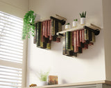 QsQueen Floating Bookshelves, Bookshelf with Industrial Pipe Brackets, Book Display Shelf for Wall, Unique Space-Saving Book Shelf Wall Book Holder, Wood Hanging Bookshelf, Great for Room Decor QsQueen