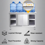 EHONXI Stainless Steel Commercial Worktable w/Sliding Doors for Prep & Work, 39" x 20" Commercial Kitchen Prep Table, Heavy Duty Workbench w/Cabinet for Home, Restaurant, Hotel and Garage EHONXI