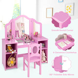 INFANS Kids Vanity, 2 in 1 Princess Makeup Desk & Chair Set with Tri-Folding Detachable Mirror, Large Storage Shelves, Wooden Pretend Play Dressing INFANS