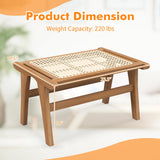 Tangkula Ottoman Footstool, Natural Teak Wooden Foot Rest with Handwoven Rattan for Living Room Bedroom Office, 14" H, Indoor (1) Tangkula