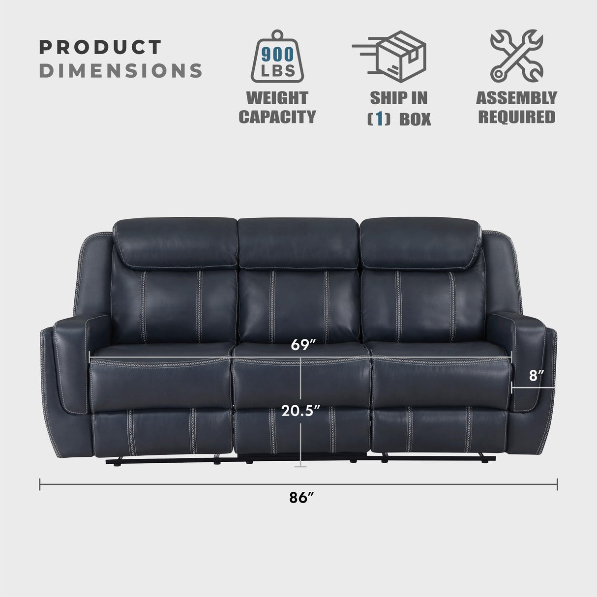 Lexicon Living Room Set - Home Theater Seating, Faux Leather Upholstery Recliner Sofas, Double Recliner, Loveseat, Swivel Glider Chair, 3-Piece Set, Blue Lexicon