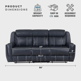 Lexicon Living Room Set - Home Theater Seating, Faux Leather Upholstery Recliner Sofas, Double Recliner, Loveseat, Swivel Glider Chair, 3-Piece Set, Blue Lexicon