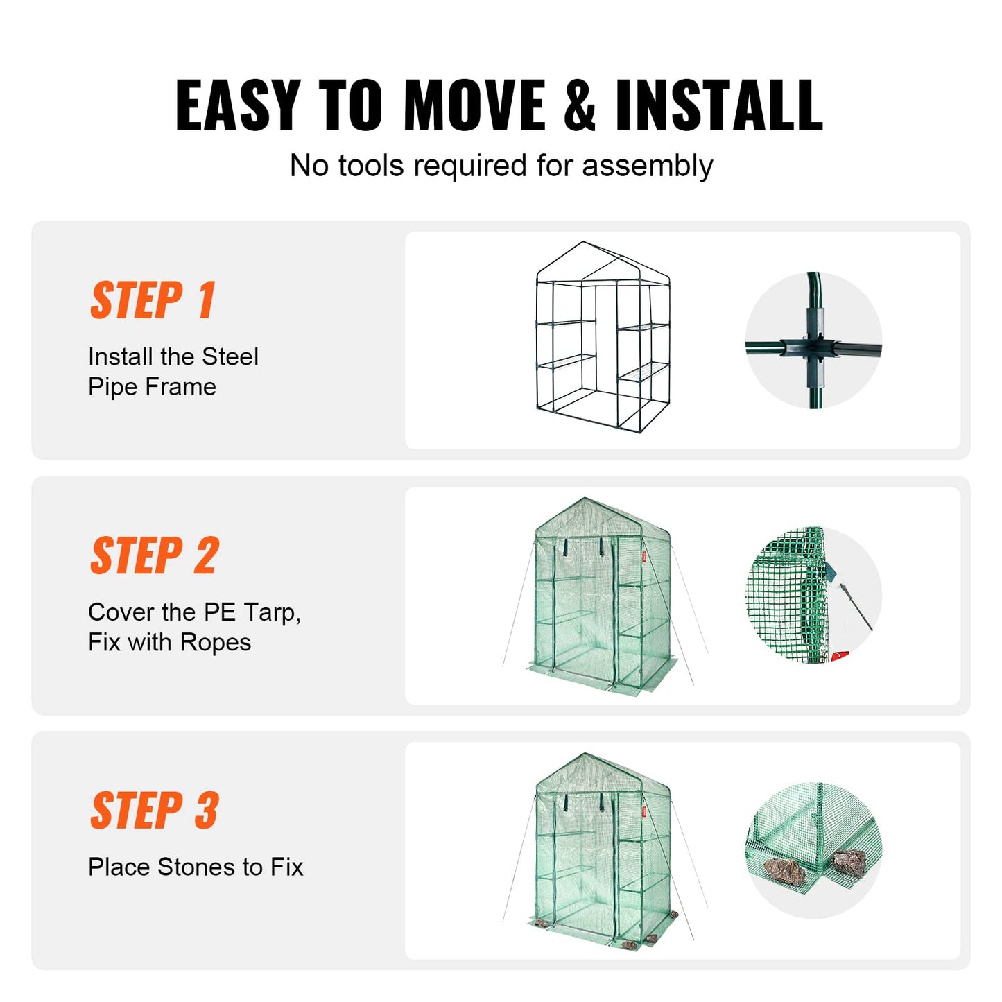 VEVOR Walk-in Green House, 55.5 x 29.3 x 80.7 inch, Portable Greenhouse with Shelves, High Strength PE Cover with Roll-up Zipper Door and Steel Frame, Set Up in Minutes, for Planting and Stor - WoodArtSupply