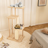 Tangkula Wooden Cat Tree, 50 Inch Tall Cat Tower with Solid Oak & Beech Wood Frame, Scratching Posts & Board, Perch, Pompom Ball, Cat Activity Center, Modern Cat Tree for Indoor Cats Large Adult Tangkula