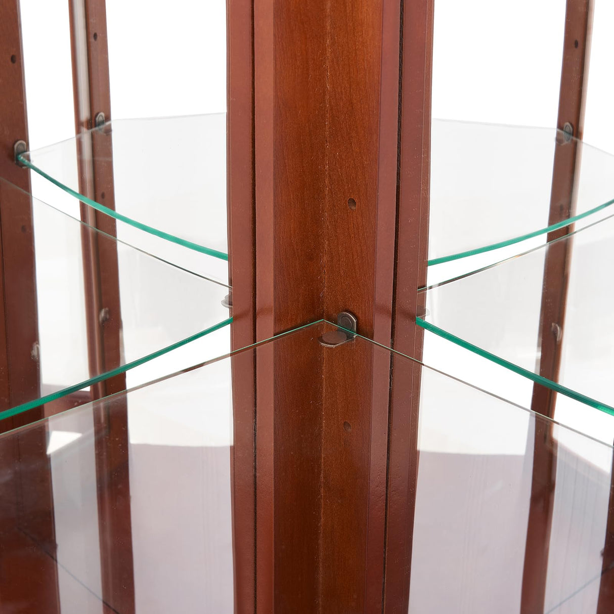 70'' Farmhouse Display Curio Cabinet with LED Lights, Corner Curio Storage Rack with Adjustable Shelves and Mirrored Back Panel, Tempered Glass Doors for Living Room, Light Bulb not Included, Walnut Bituman