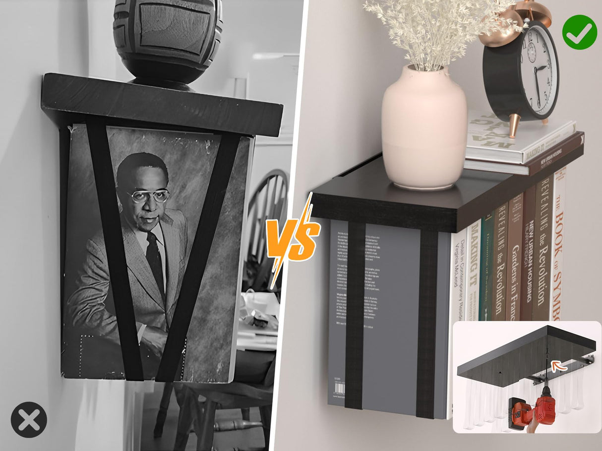 Tohiasen Floating Book Shelves for Wall Mounted Set of 2, Wood Hanging Bookshelf, Book Display Shelf for Wall, Unique Space Saving Book Shelf Wall Book Holder(Black) Tohiasen