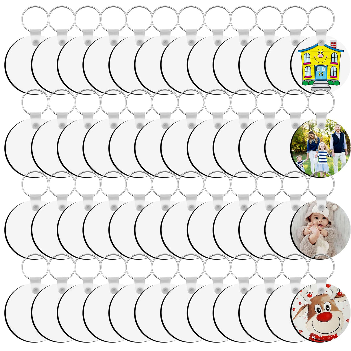 SPOKKI 180 Pieces Sublimation Keychain Blanks Bulk, Double Side Heat Transfer Sublimation Ornament Blanks Blanks, 60 Sets Keychain Rings and Jump Rings for DIY Keychain Crafting (Round) SPOKKI