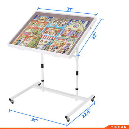 YISHAN Tilted Jigsaw Puzzle Board with Cover for 1000 Piece Puzzles, Movable Jigsaw Puzzle Table with Drawers for Adults Children, Angle Height Adjustable, Premium Rubber Wheels - WoodArtSupply