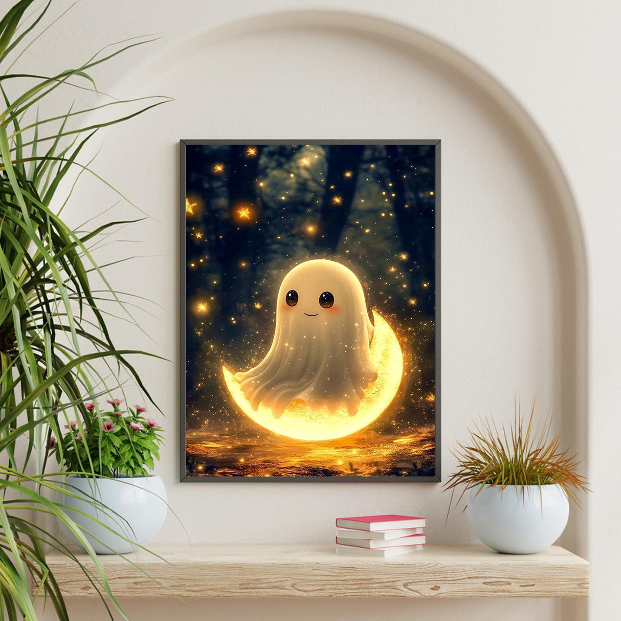 Halloween Diamond Art Kits for Adults Ghost, DIY 5D Diamond Painting Kit for Beginners Moon, Full Round Drill Gem Art Dots for Adults, Perfect for Home Wall Decor 12X16 Inch Okarina