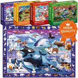 QUOKKA Puzzles for Kids Ages 4-6 - 4 x 60 Puzzles for Toddlers 5-8 - Educational Search & Find Toy for 8-10 yo for Learning Forest Polar, USA National Park Animals & City Life QUOKKA