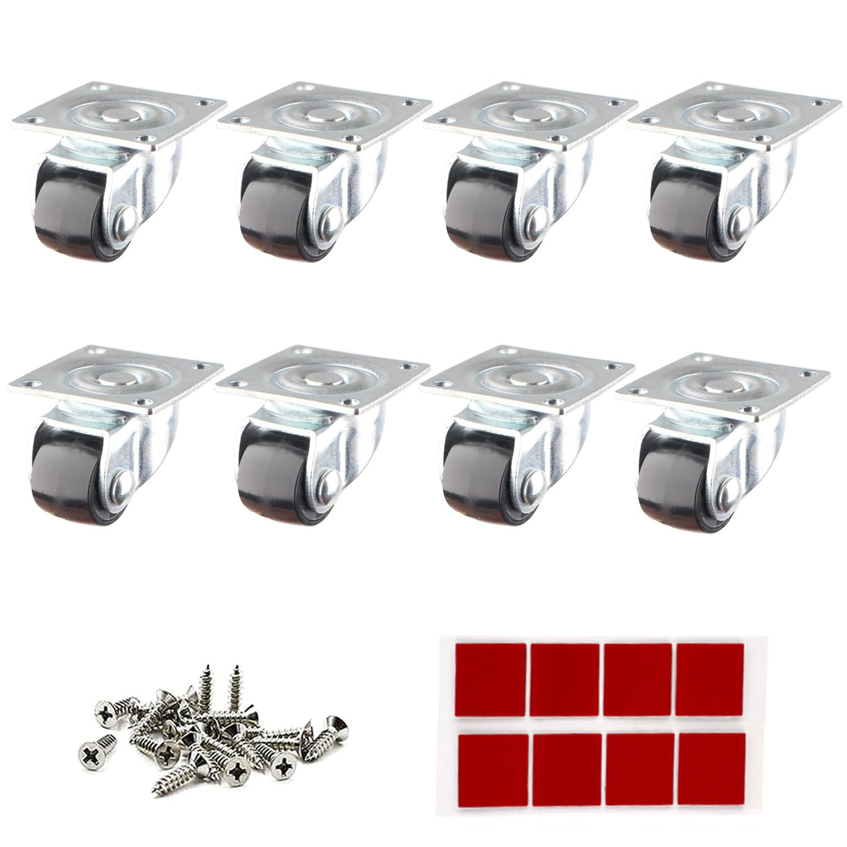 Luxinika Mini Caster Wheels 0.5 Inch Low Profile Swivel Small Casters, Steel Top Plate, Self Adhesive Little Nylon Rolling Wheels for Furniture, Small Appliances, Toy Cart Storage Box & Bins 8 Pack Luxinika