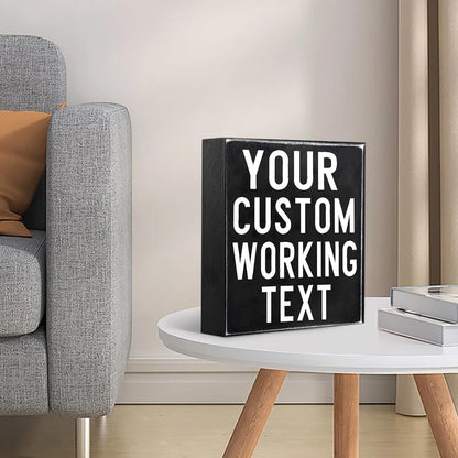 Your Custom Working Text Wood Box Sign Decor Desk Decorative Wooden Sign Rustic Home Bedroom Desk Bookshelves Counter Decoration Birthday Christmas Promotion For Women Men