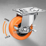 2 Inch Casters, ASHGOOB Caster Wheels with Side Brake, Locking Casters Set of 16, Industrial/Furniture Swivel Plate Caster Wheels for Workbench and Carts, Orange Polyurethane (PU) Castors (16 Pack) ASHGOOB