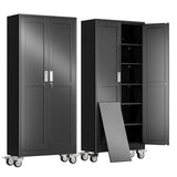 erosoei 75" H Metal Garage Storage Cabinet, Rolling Tool Cabinet with 2 Doors and Wheels, Locker Steel Cabinet with 5 Adjustable Shelves, Organization Cabinet for Garage,Office,Home,Gym,School（Black） erosoei