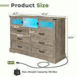 Hasuit 6 Drawers Dresser with LED Lights and Charging Station, Farmhouse Chest of Drawers Closet Organizer, Clothes Storage Cabinet Double Dressers for Bedroom, Living Room, Hallway, Rustic Oak Hasuit