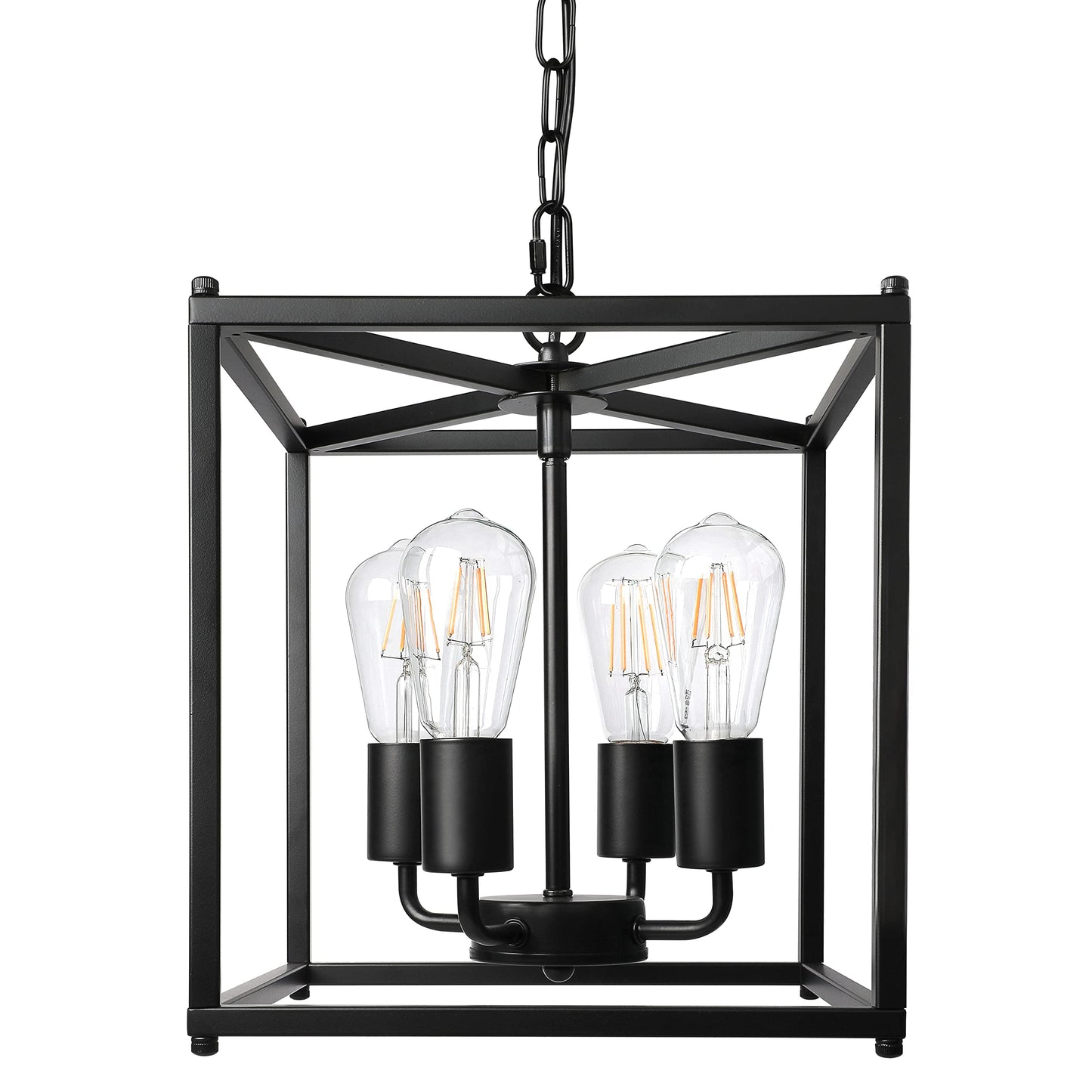 Unicozin 4-Light Black Farmhouse Chandelier, Iron Lantern Pendant Light Rustic Cage Adjustable Height, E26 Base Industrial Hanging Lights for Kitchen Island Dining Room Hallway Foyer Entryway